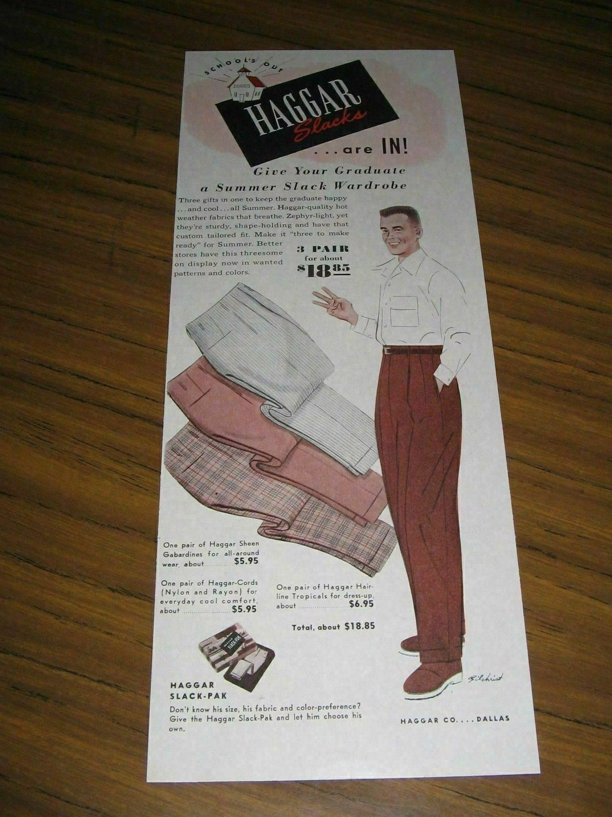 1950 Print Ad Haggar Mens Slacks Dallas,Texas