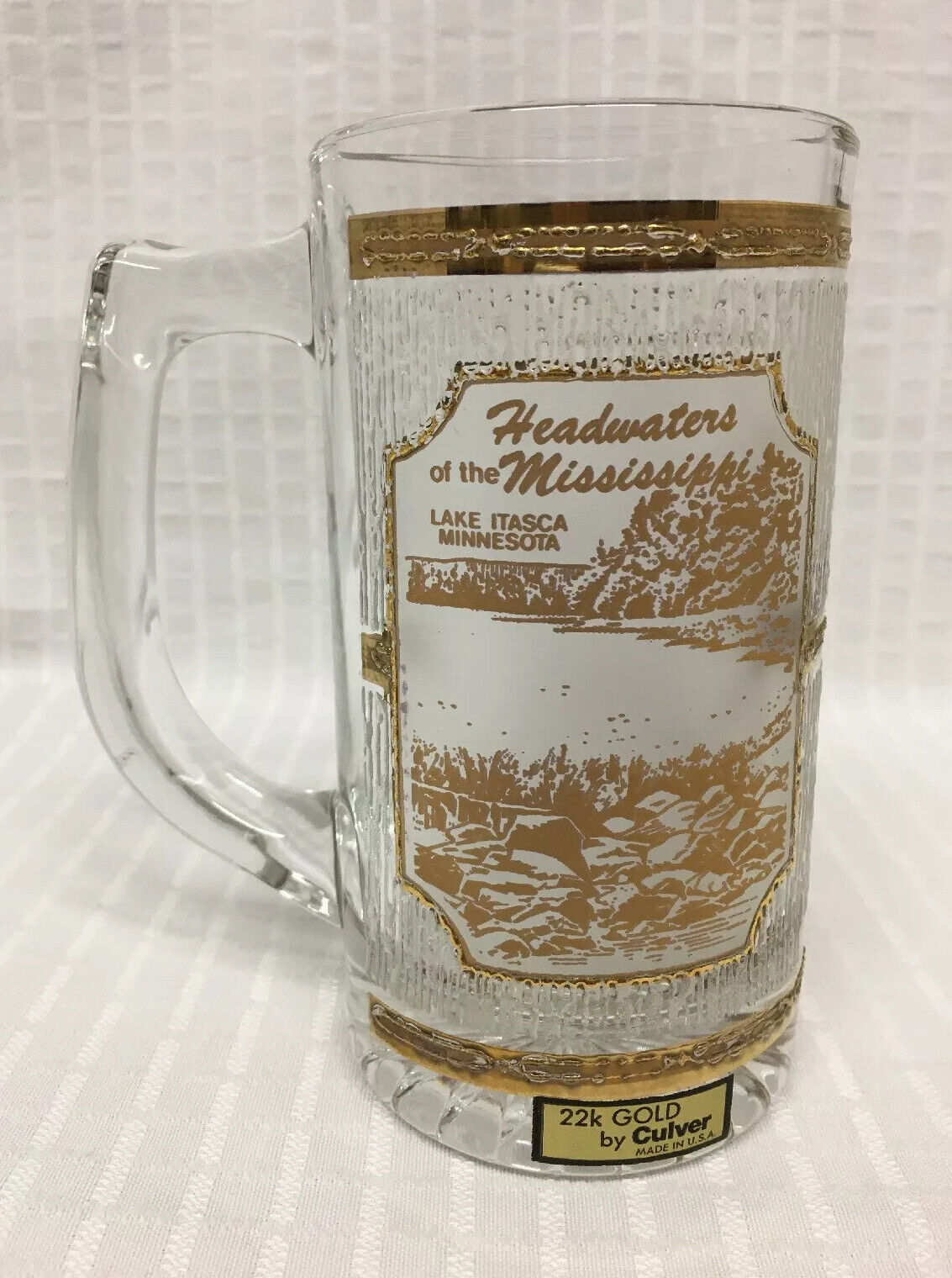 HTF Headwaters Of The Mississippi Glass Cup Culver 22k Gold Drinking Itasca MN 5