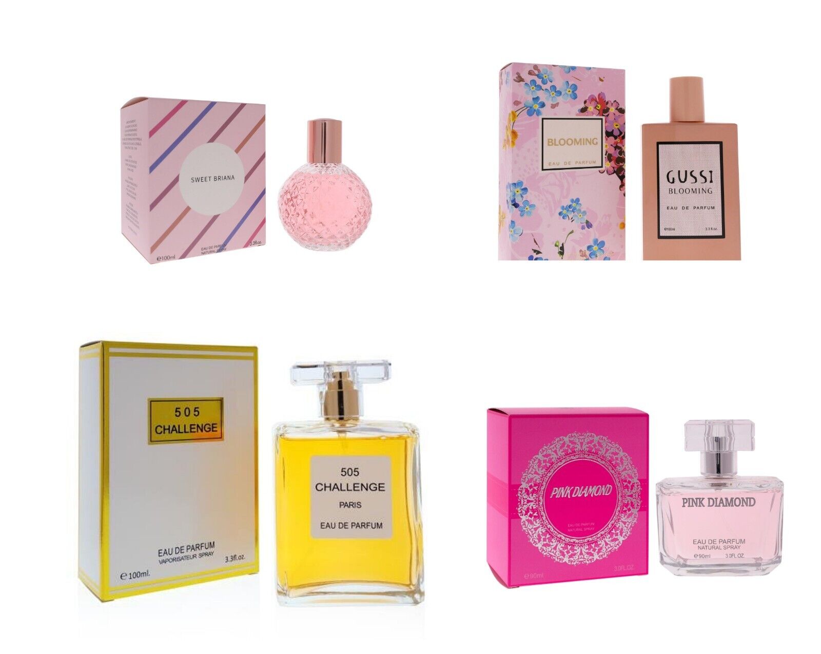 4pcs Women\'s Perfume Gussi  Blooming Diamond pink 3.3oz EDT  Fragrance Spray