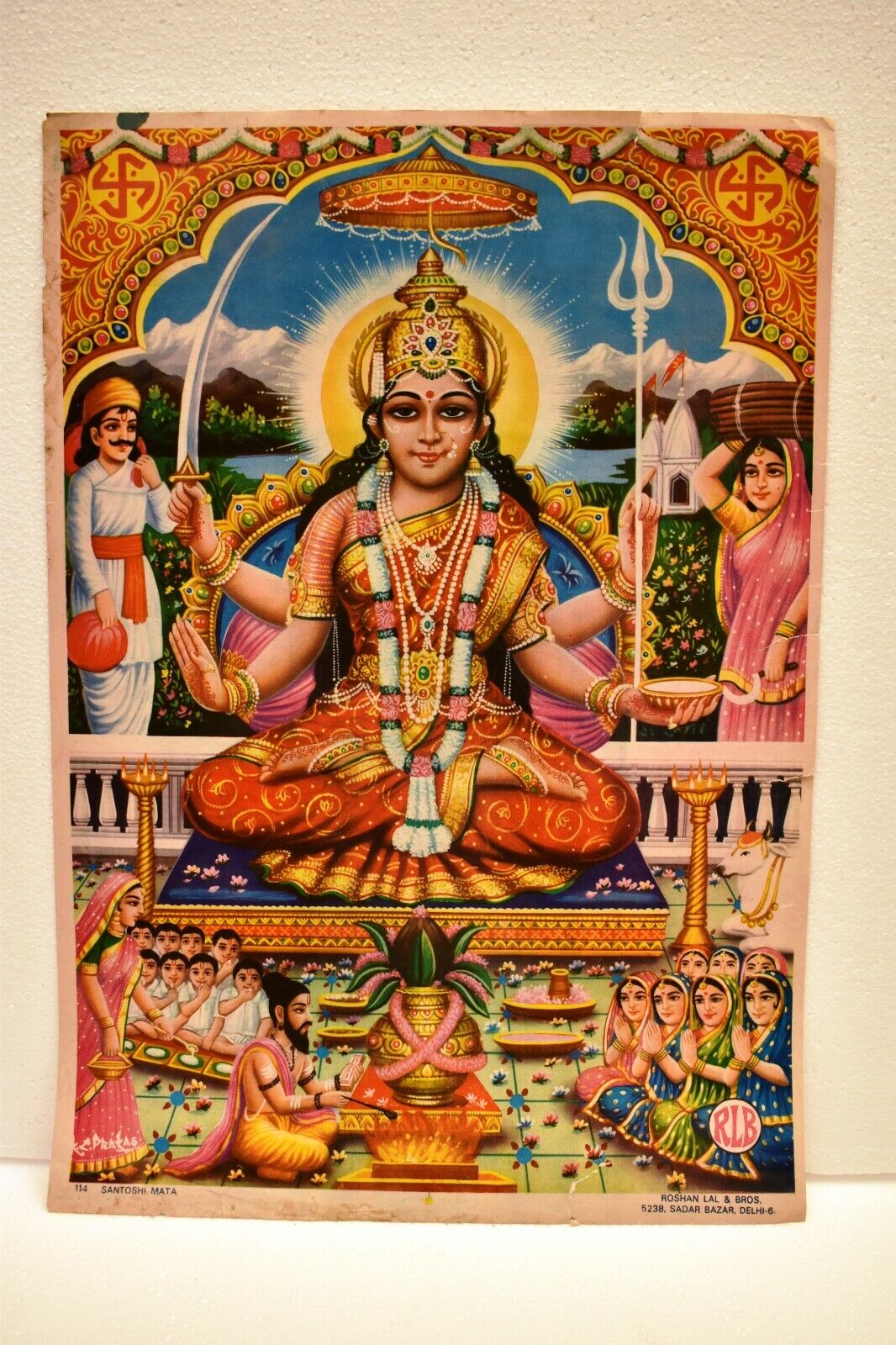 Vintage Lithograph Print Santoshi Mata Hindu Goddess The Mother Of Satisfactio\