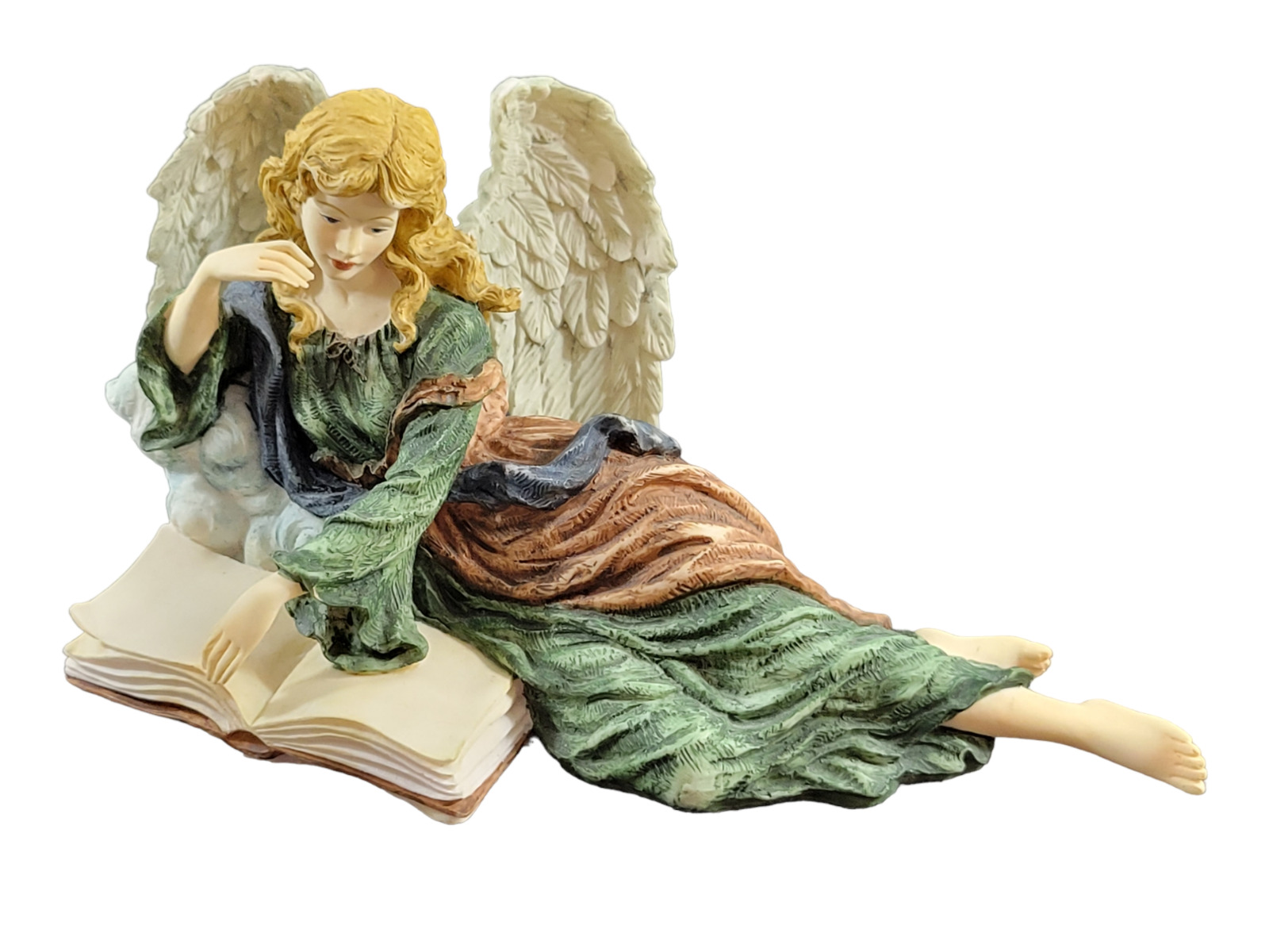Sculpted Resin Ceramic Angel Relaxing Reading Book Figurine Hand Painted 10