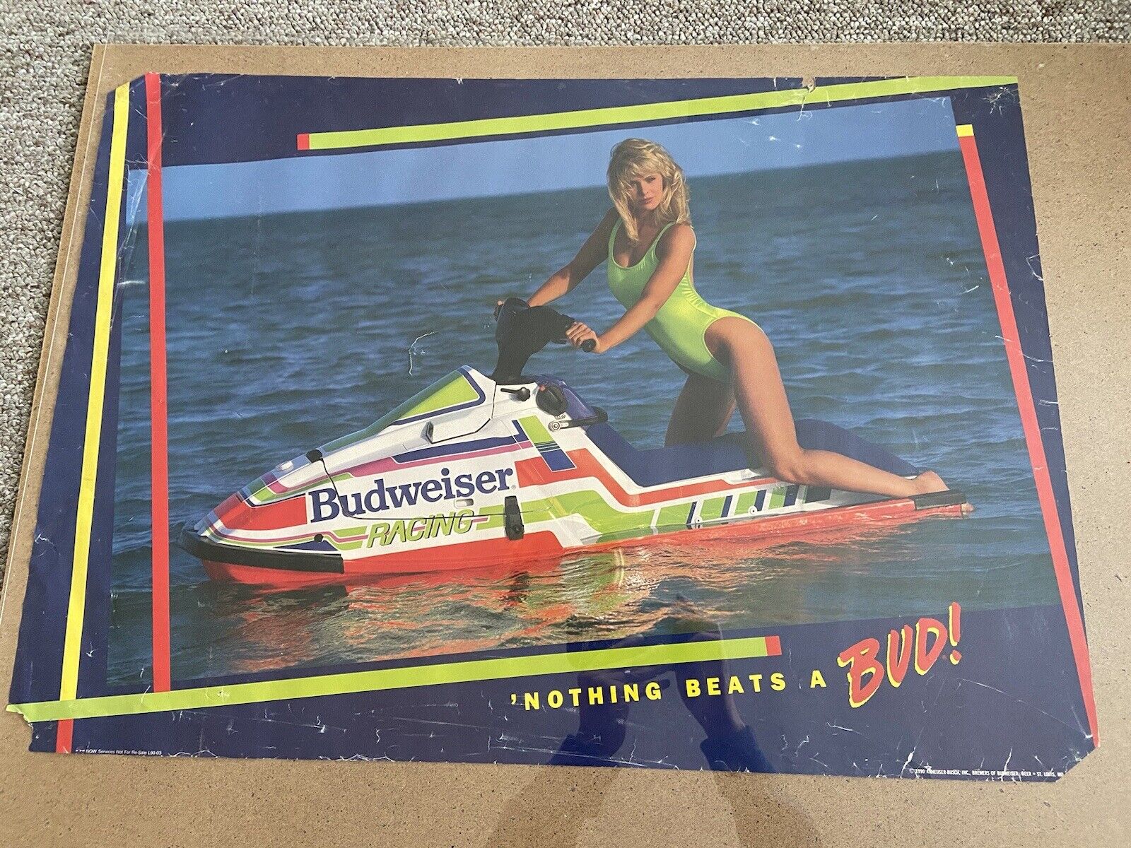 Vintage BUDWEISER  jet ski Poster 1990 Rare