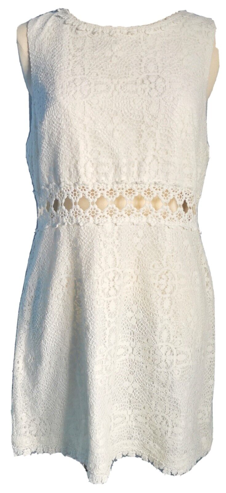 Topshop Women\'s Dress White Size 16 Cotton Mix Lace Crochet Lined Cut Out VGC