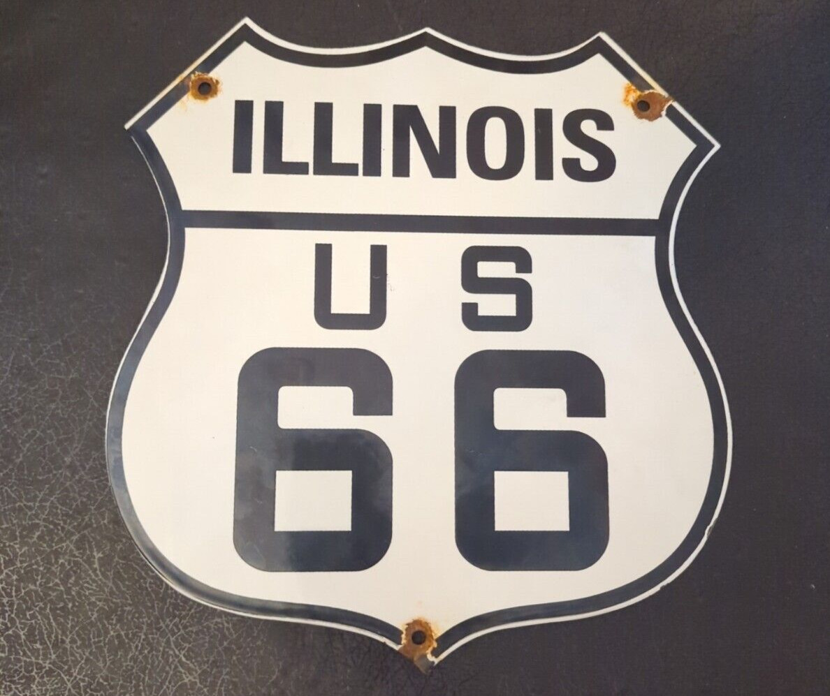 VINTAGE STATE OF ILLINOIS U.S. US ROUTE 66 HIGHWAY ROAD SIGN 11 Inch