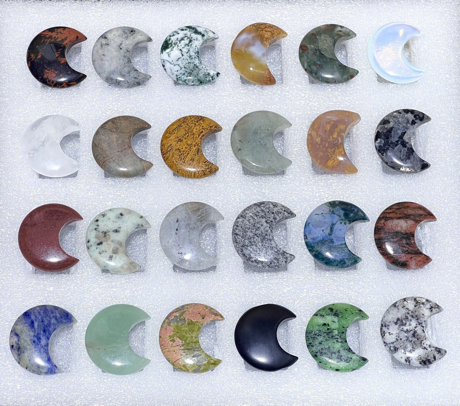 Mixed Gemstone Crescent Moon Collection ( 24 Pcs ) Bulk Wholesale Assorted Flat