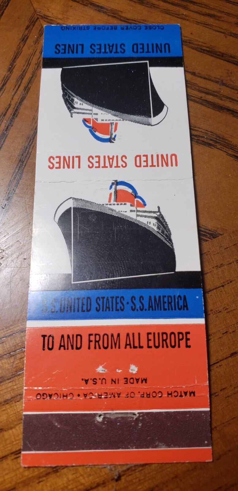 Vintage Matchcover  United States Lines