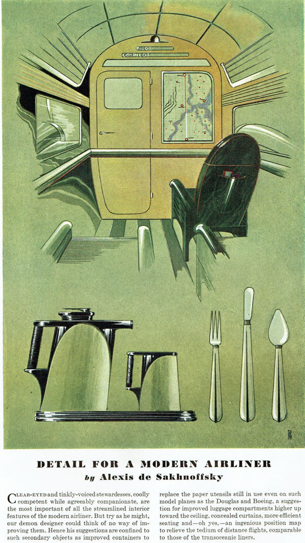 Alexis de Sakhnoffsky 1935 Detail for a Modern Airliner ART DECO innovation