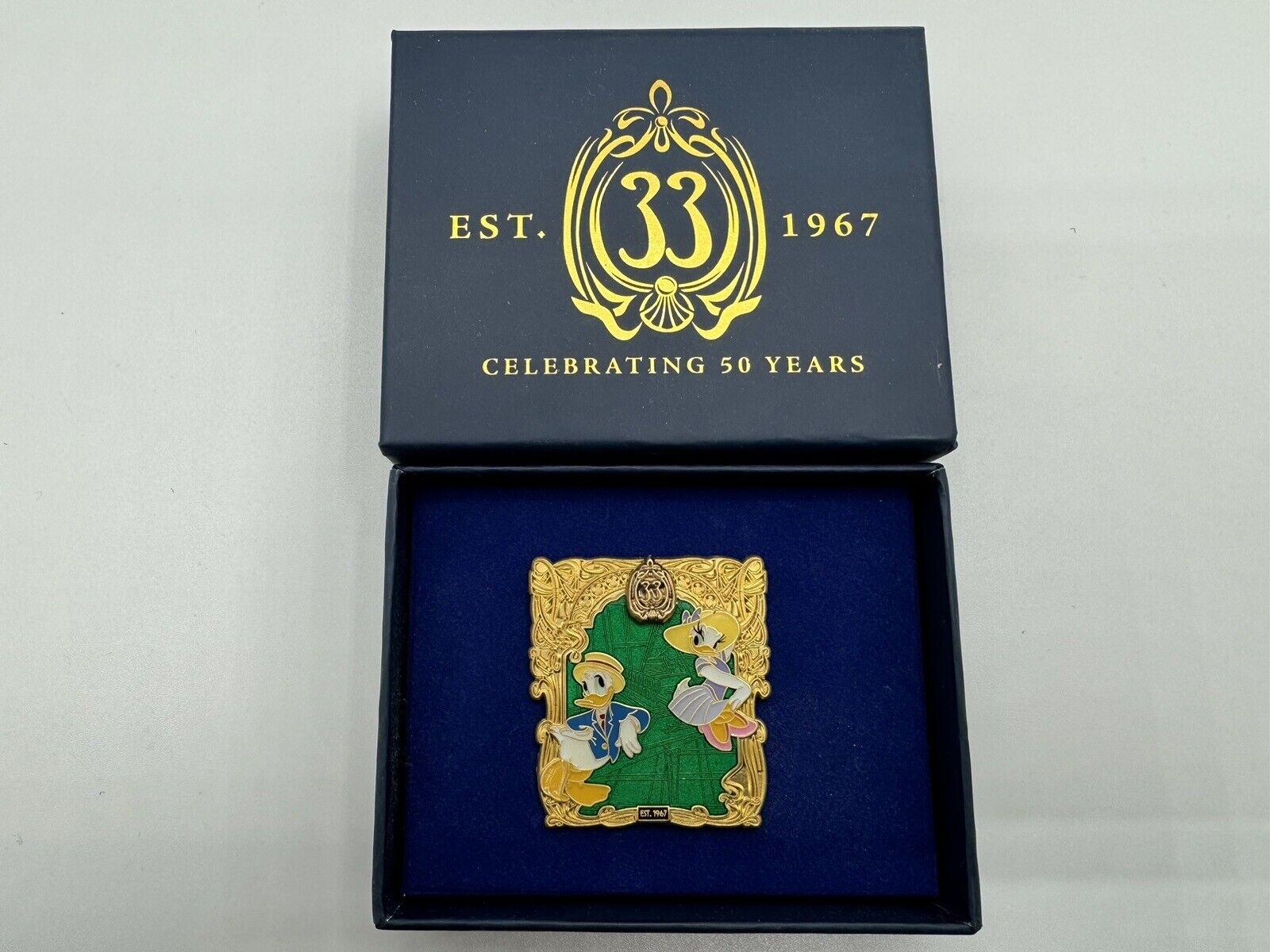 Club 33 Disneyland Donald and Daisy Duck 50th Anniversary LE 500 Box Pin New