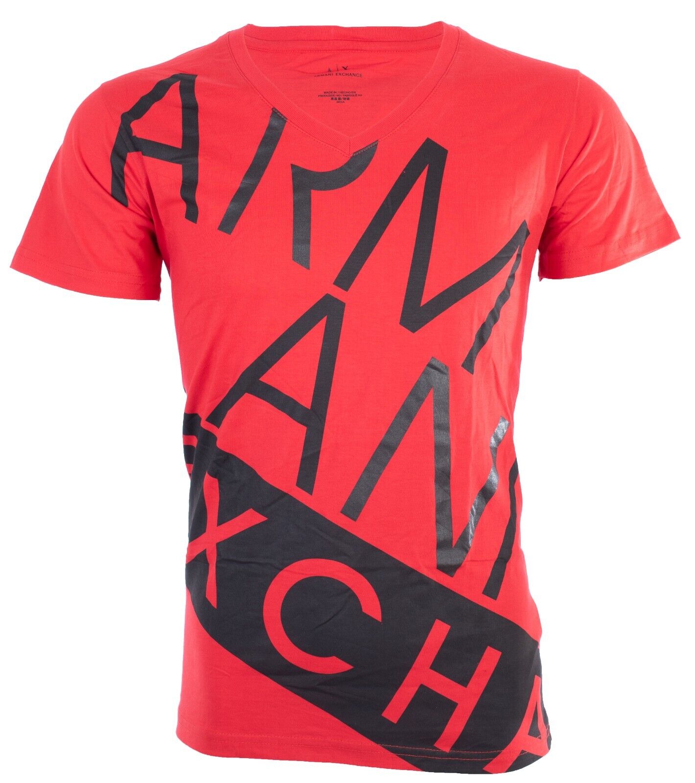 ARMANI EXCHANGE Red Black BIAS Short Sleeve Slim Fit Designer V-neck T-shirt NWT