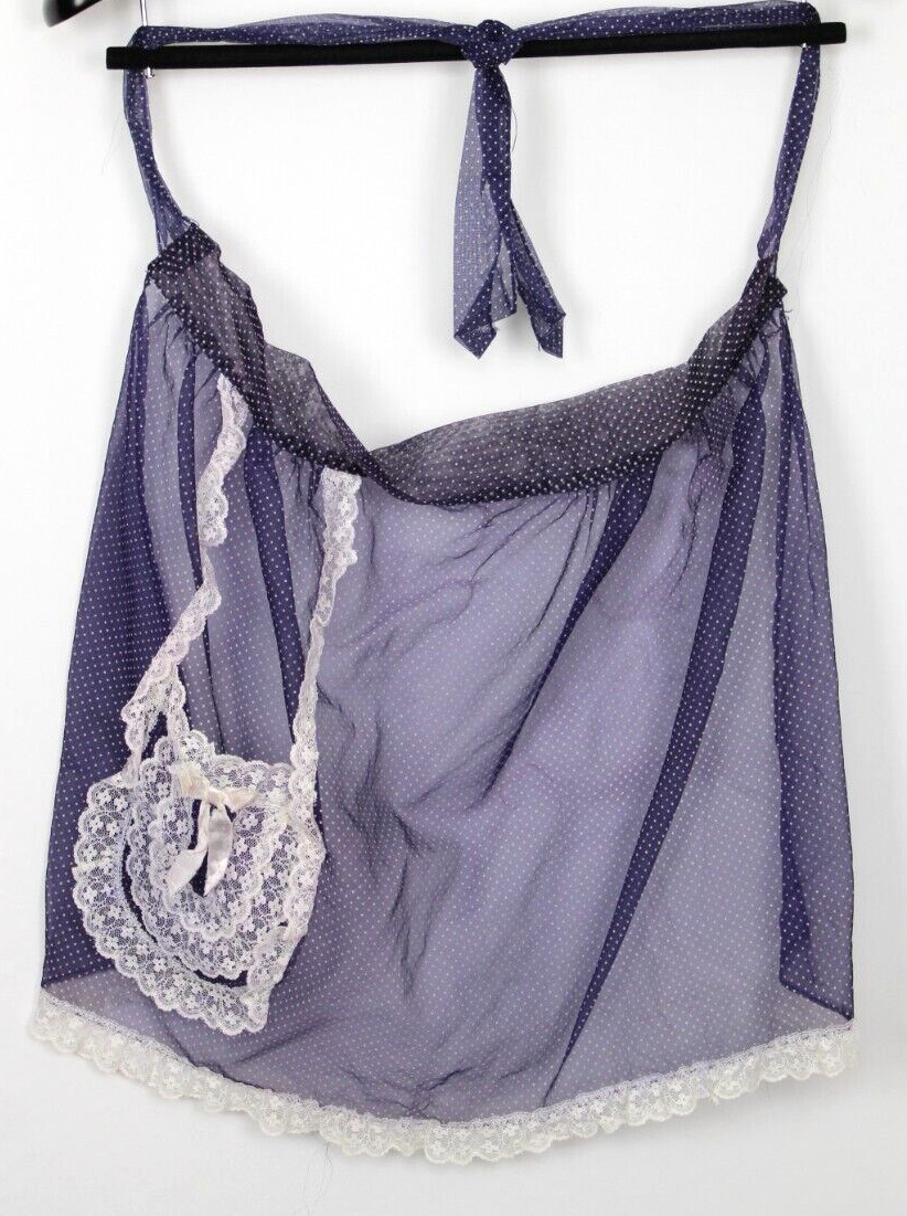 Vintage Waist Apron Women\'s Lace Detail Polka Dot Blue