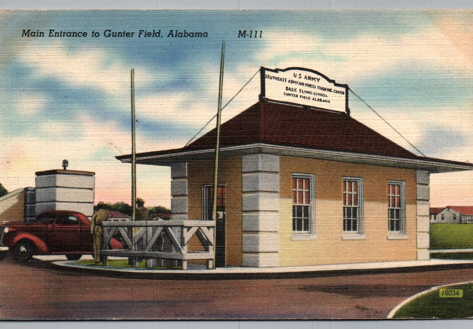 Vintage Postcard 1943 Gunter Field Air Force Base, Main Entrance, Montgomery, AL