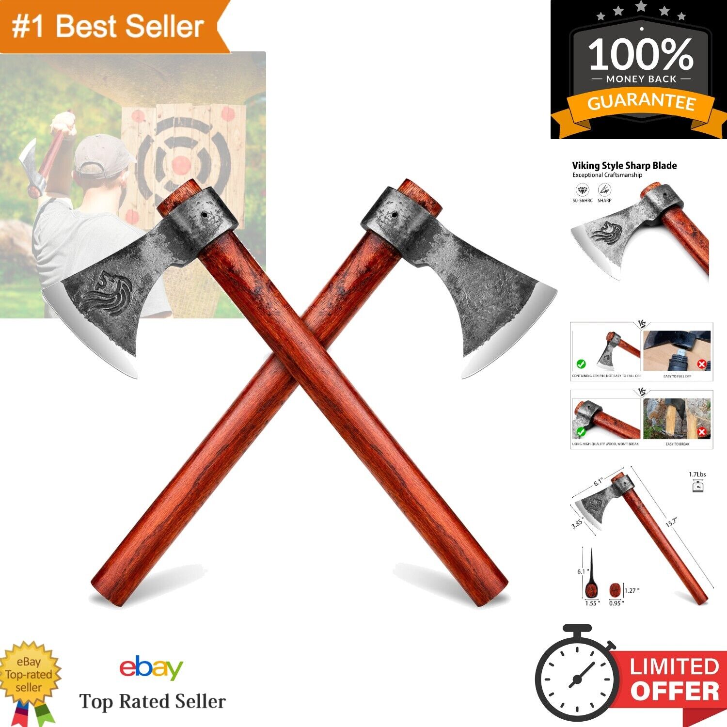 Viking Throwing Axes Set - Professional Hatchets for Backyard Games - 2 Pack