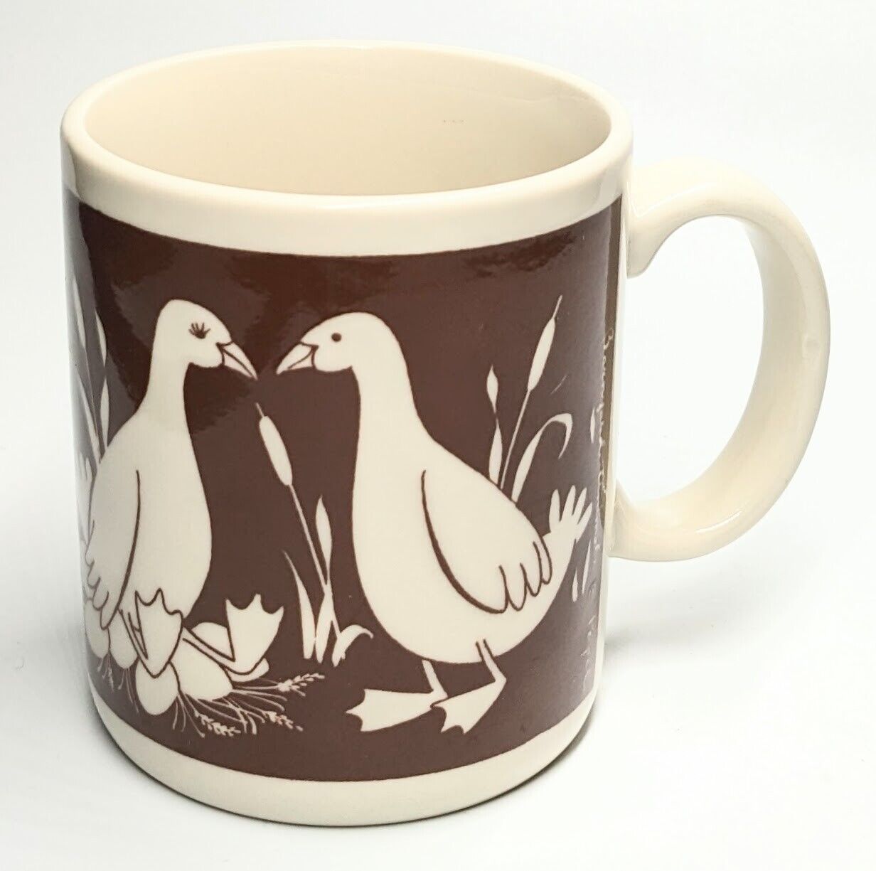 Vintage Papel Barnyard Animals Geese Mug, Brown & Cream, Mom Dad & Babies