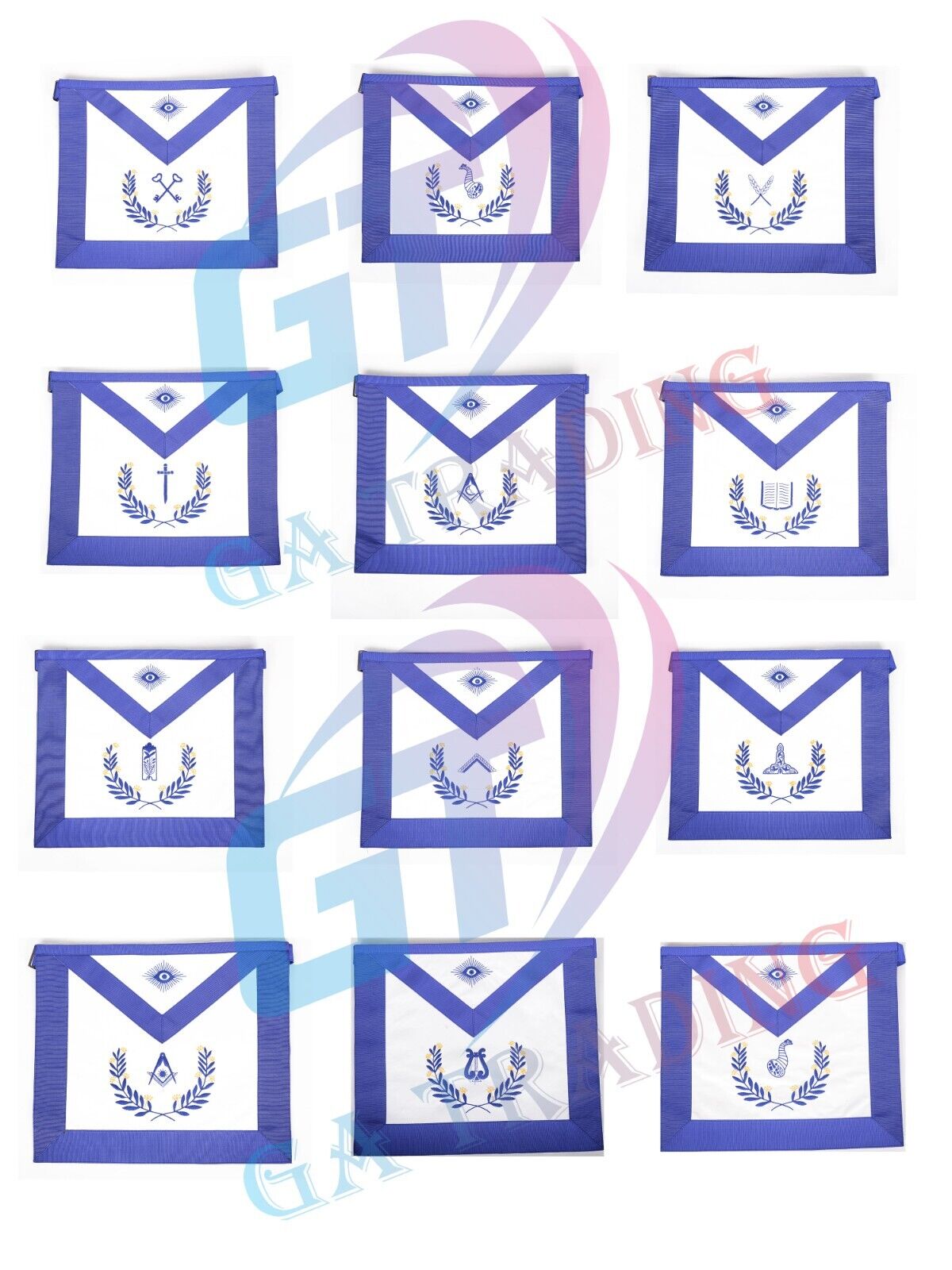 Masonic Master Mason Blue Lodge Officer  Aprons&Hand Embroidered (SET OF 12 PCS)