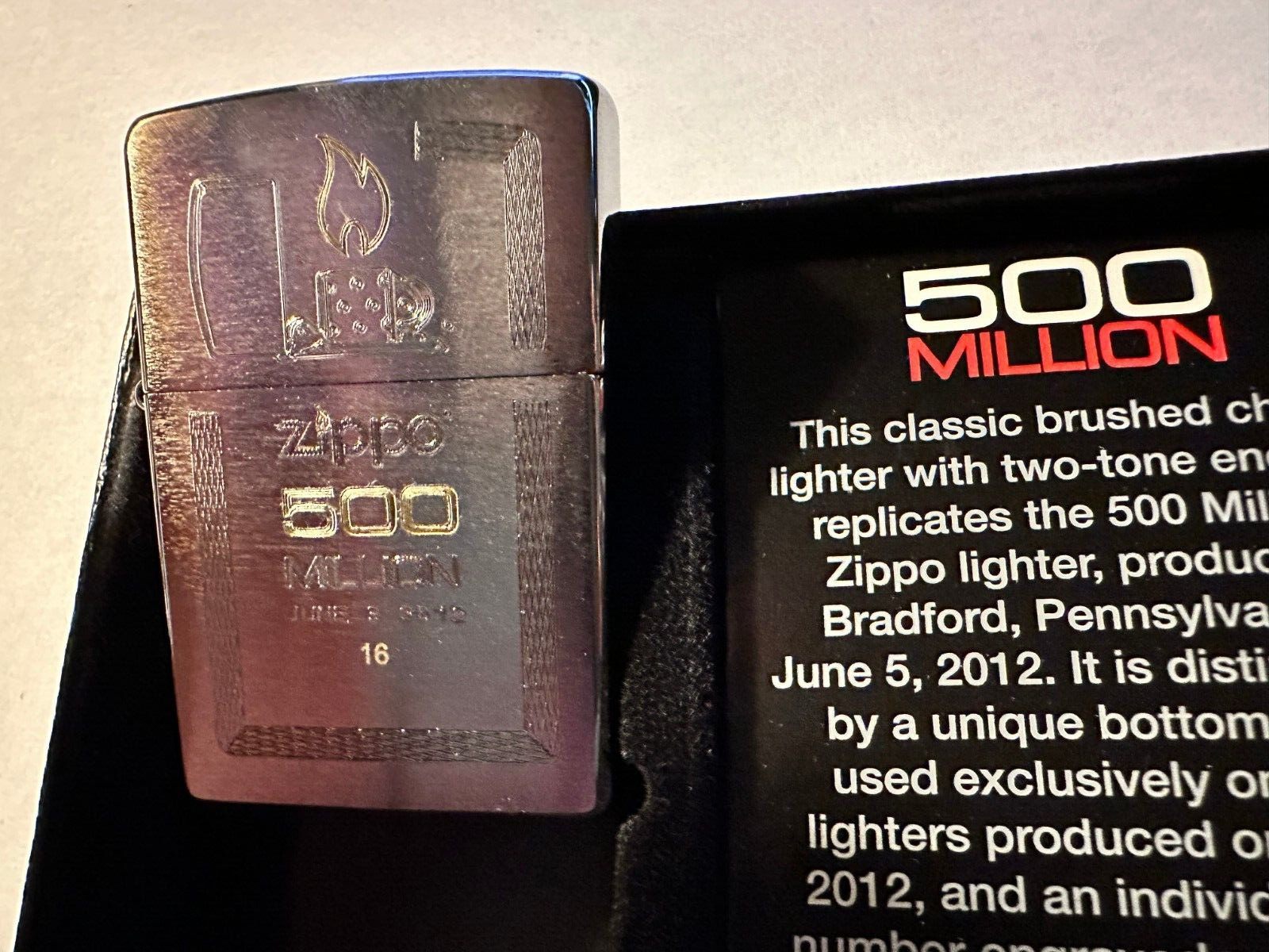 Zippo Collectible Armor Lighter 2012 - 500 Million - Number 6 of 50K -  Rare