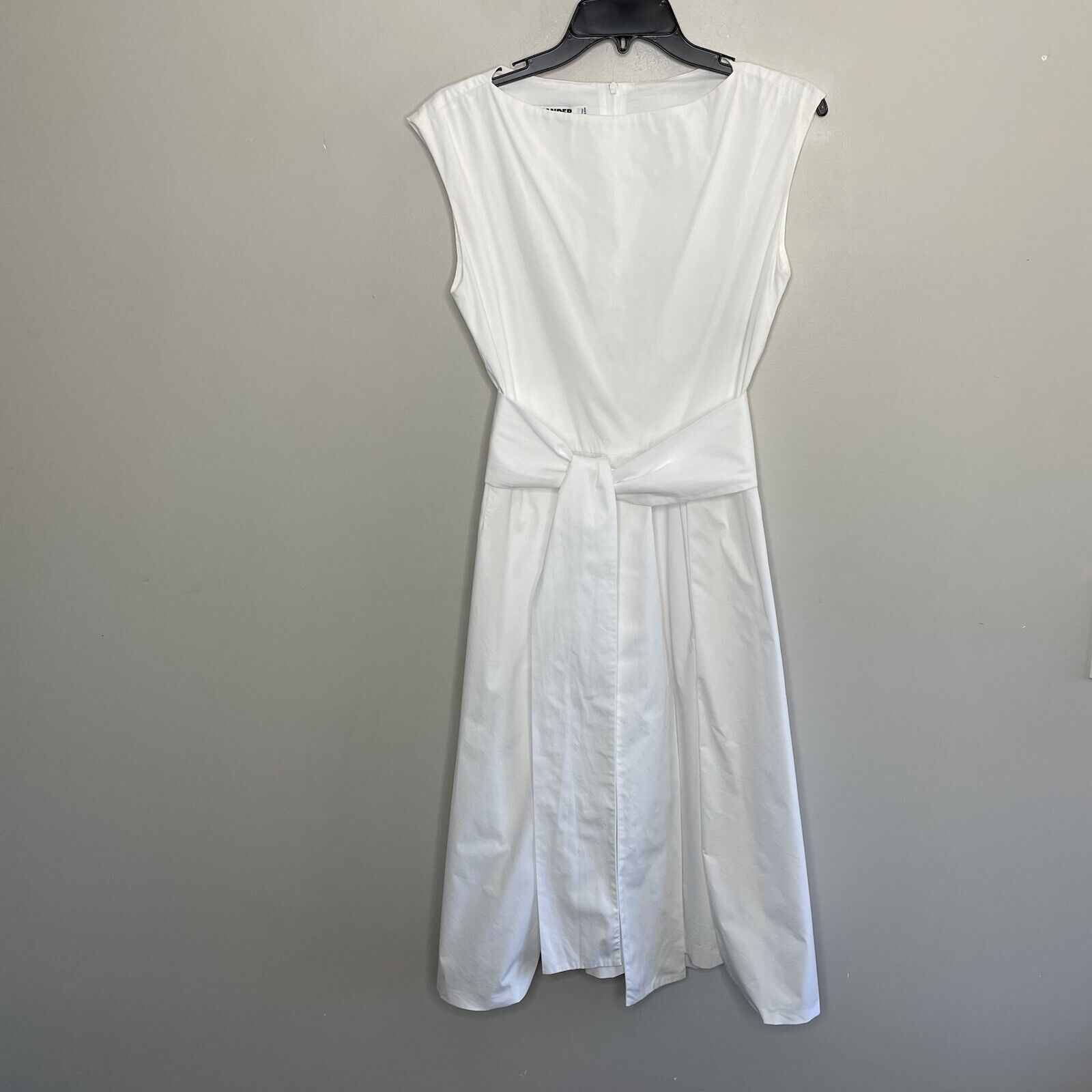 JIL SANDER Womens White Poplin Sleeveless Midi Dress Sz 34 US: 0 Tie-Waist