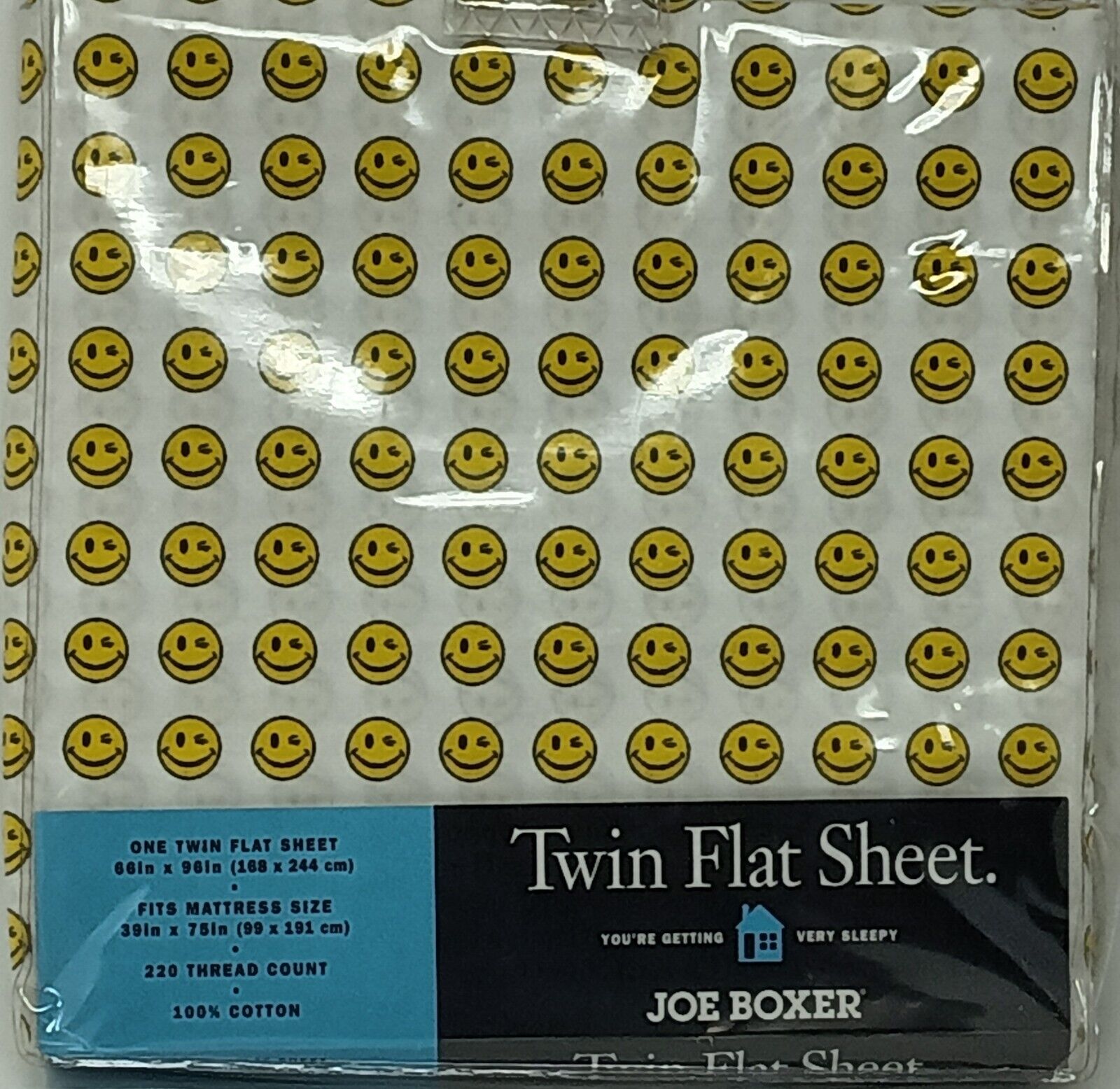 Vintage Joe Boxer Twin  Flat Sheet Made In USA Smiley Faces