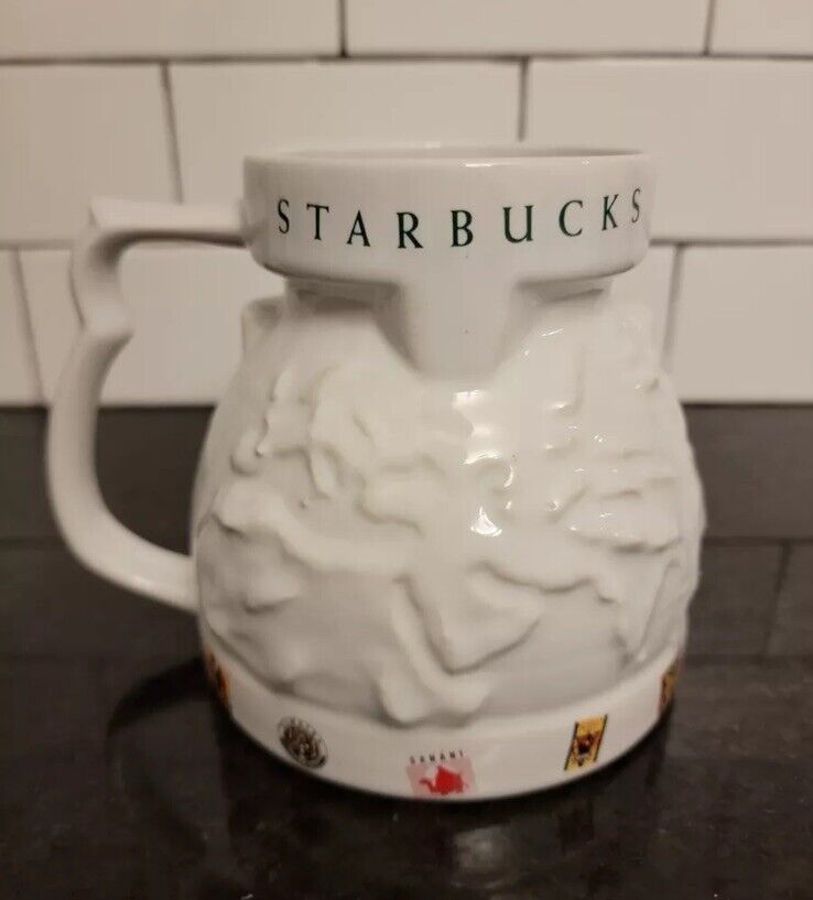 VTG STARBUCKS World Globe Ceramic Travel Mug w LID Coffee Cup 16oz Large Handle