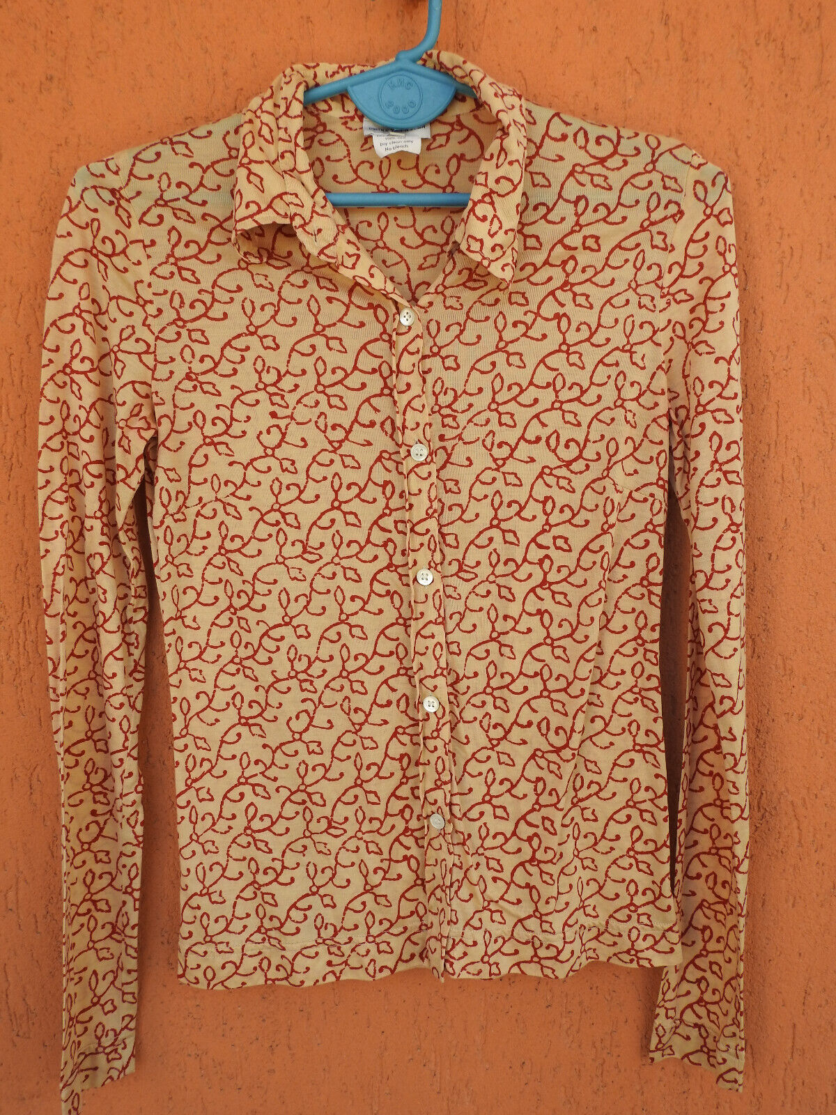 DRIES VAN NOTEN Womens Silk Shirt Button Up Beige Geometric Vintage 38/S