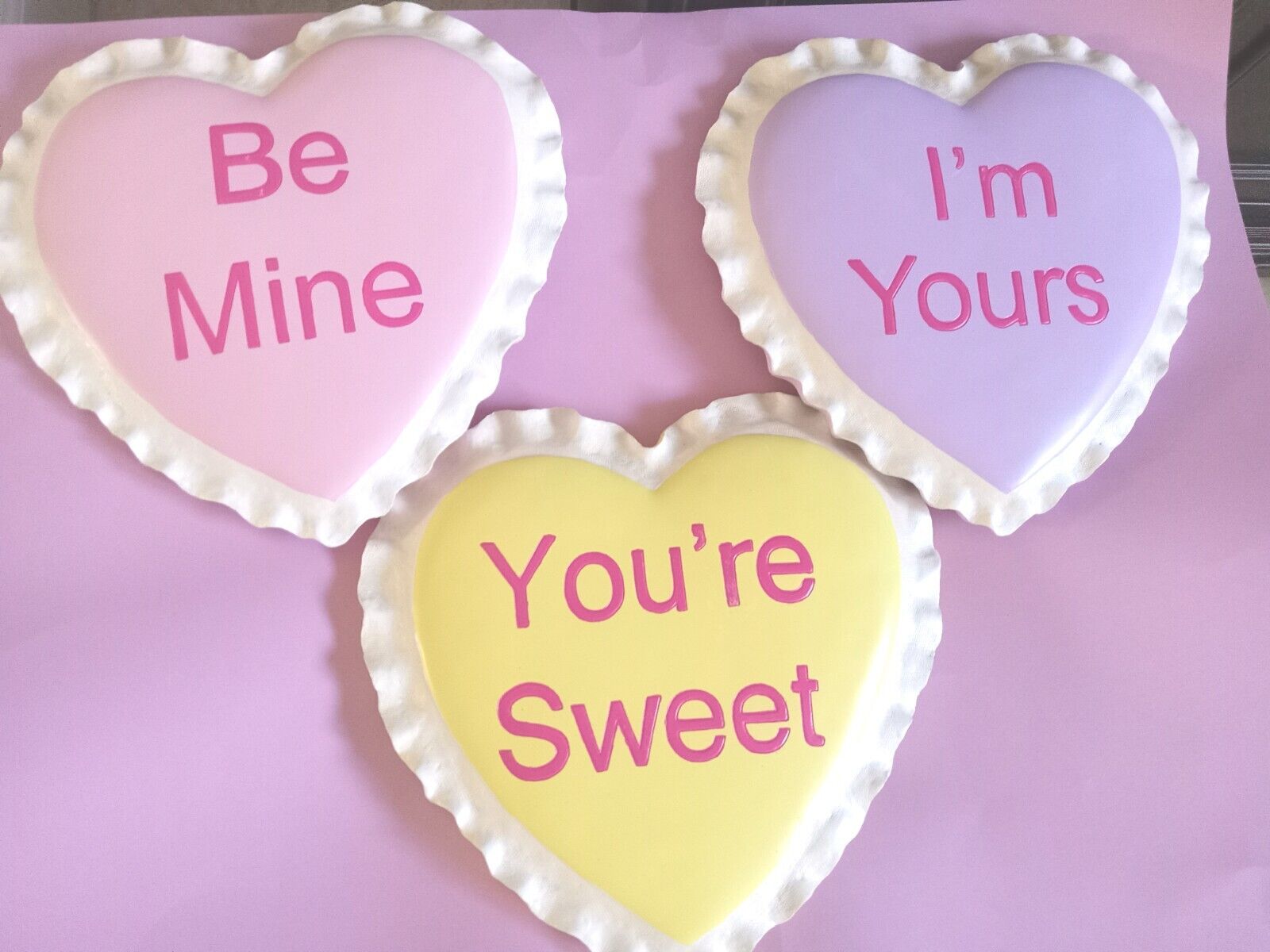 Lot Of 3 Resin Conversation Candy Hearts Valentine Day Indoor Outdoor 12\