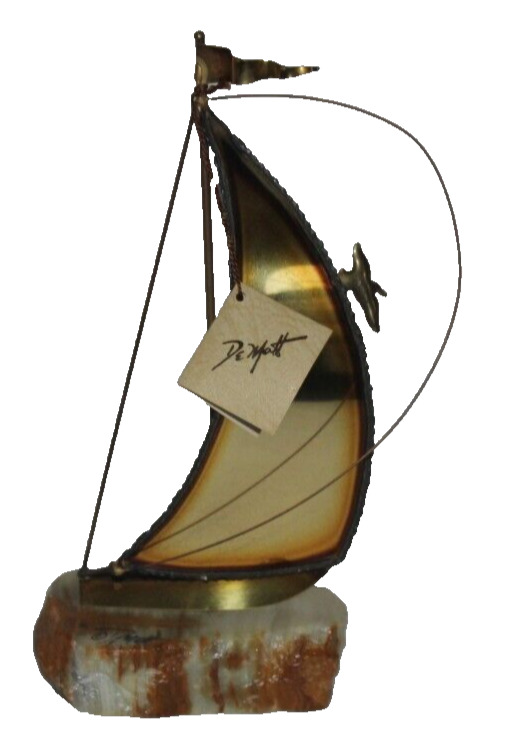 Vintage signed mid century brutalist John Demott brass/cooper sailboat sculpture