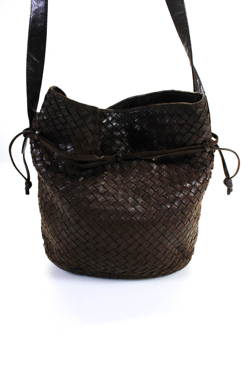 Bottega Veneta Womens Intrecciato Gold Tone Crossbody Shoulder Handbag Brown