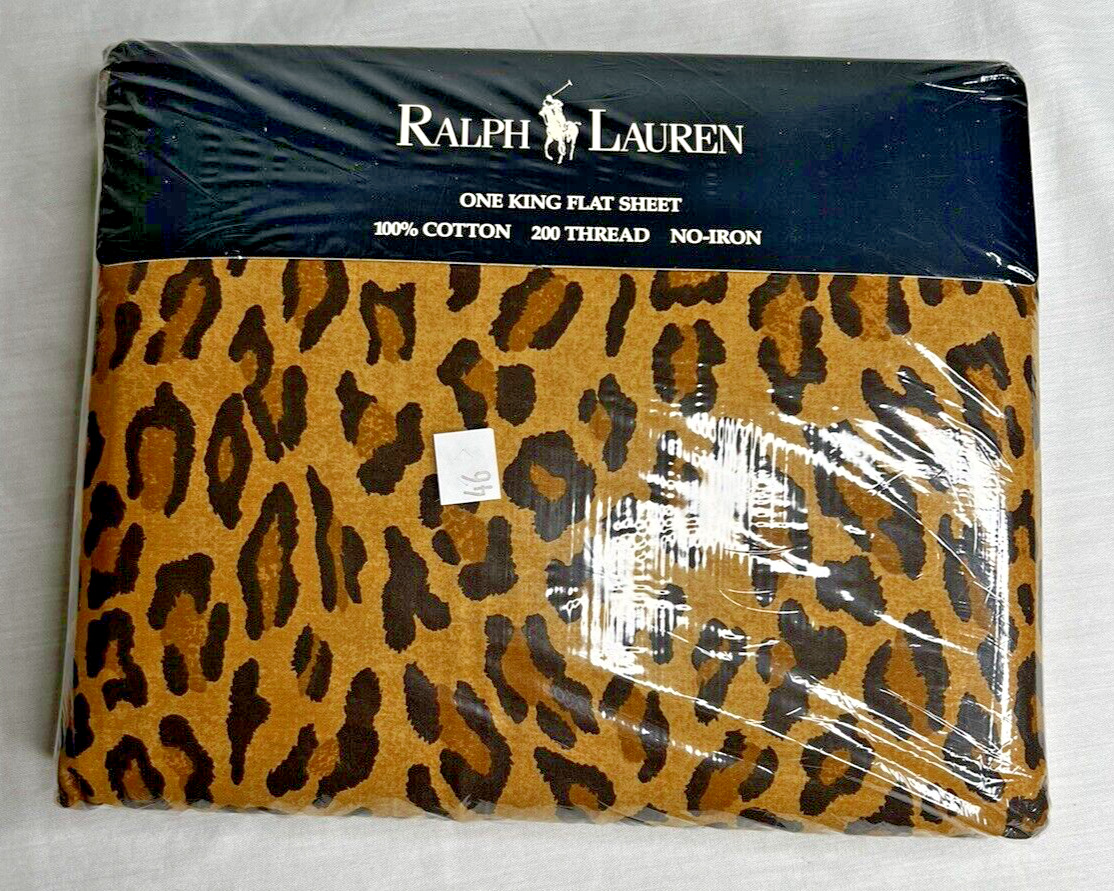 VTG RALPH LAUREN Aragon Leopard Cheetah King Flat Sheet Rare Blue Label NEW