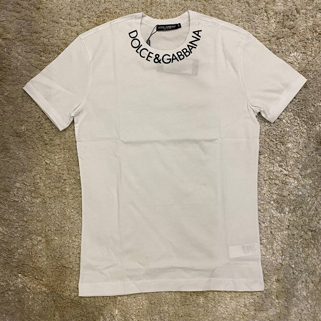 Dolce & Gabbana Men's Neckline Logo Short Sleeve T-shirt - White 