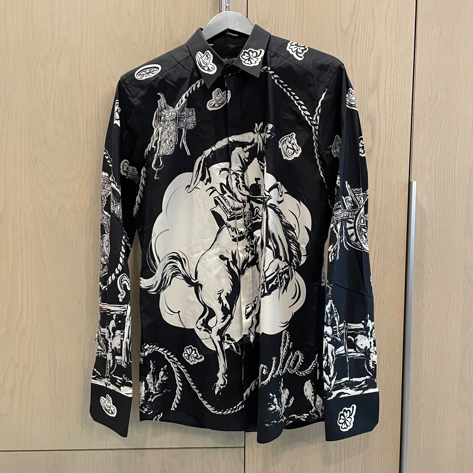 Dolce & Gabbana Cowboy Print Button Down Shirt - Size 41 - White/Black