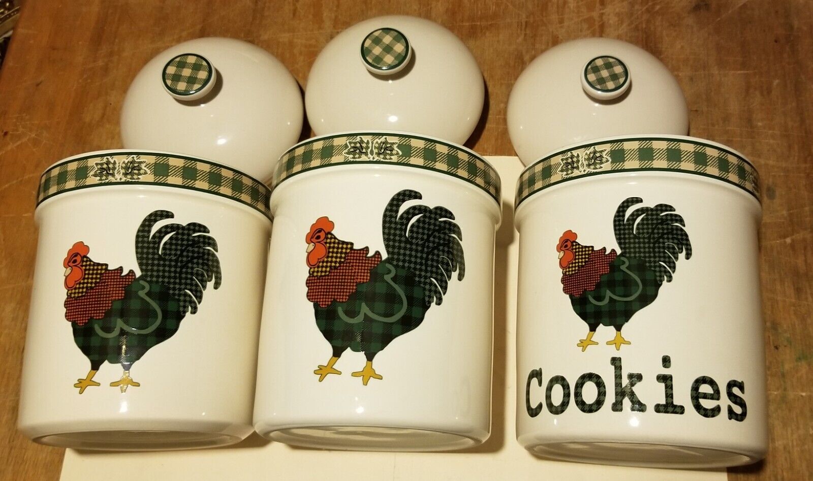 Ingleman Designs Inc. International China Rooster Morn 98 Canisters & Cookie Jar
