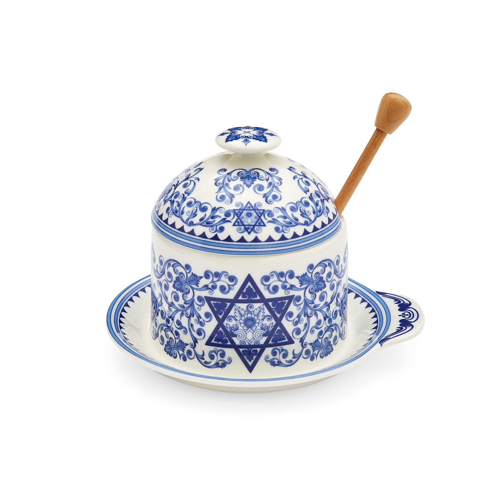 Spode Judaica Honey Pot with Drizzler 5.25 Inch, Made of Fine Porcelain