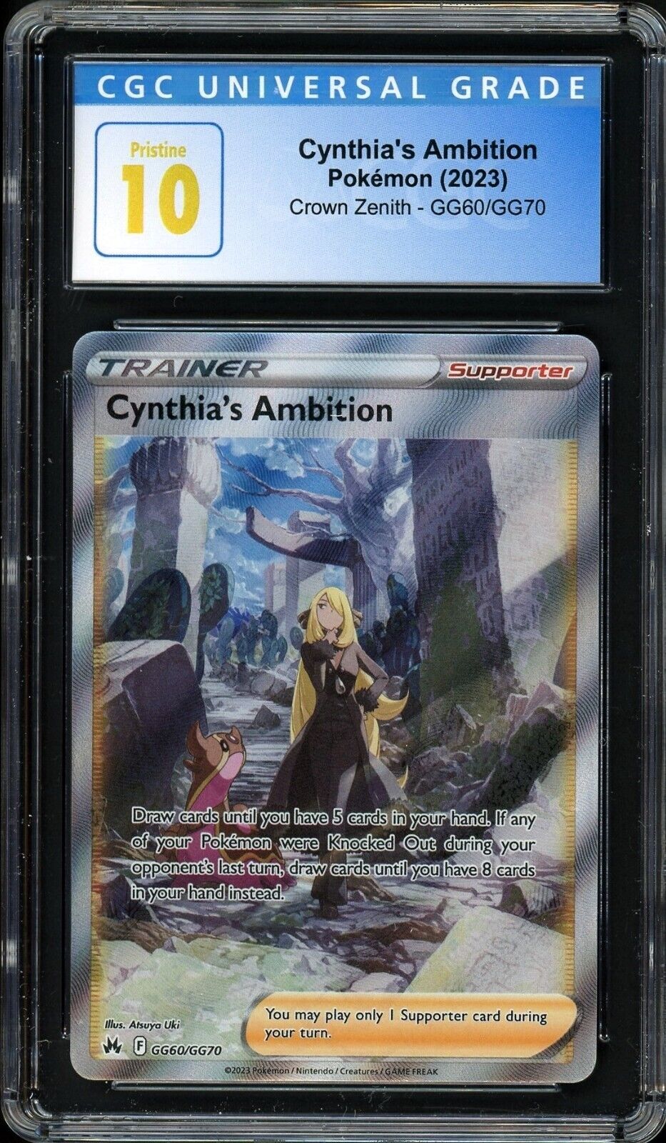 CGC Pristine 10 - Cynthia\'s Ambition GG60/GG70 - Crown Zenith English SR Pokemon