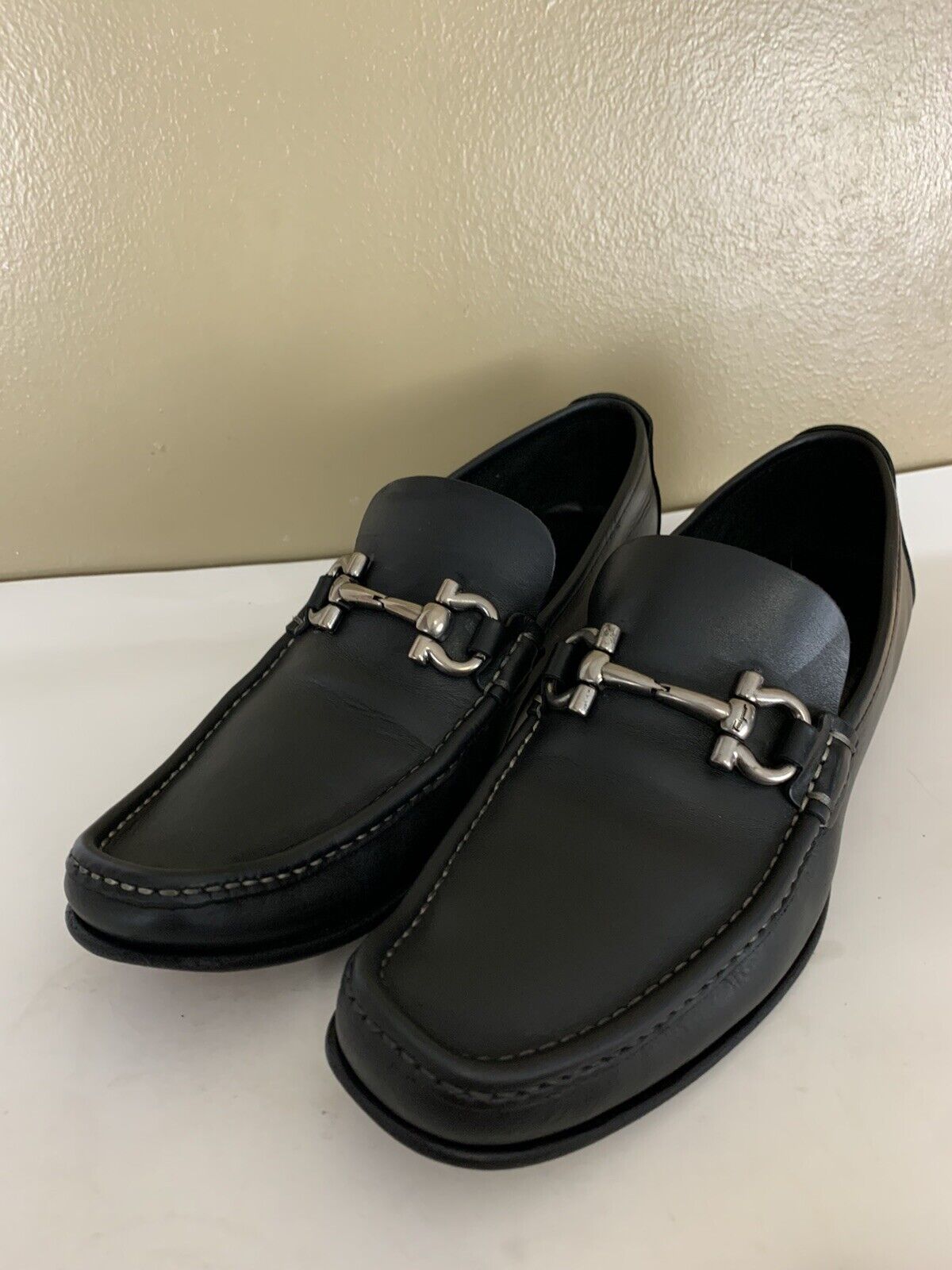 Mens Salvatore FERRAGAMO Black Leather Horsebit Loafer Size 8 D