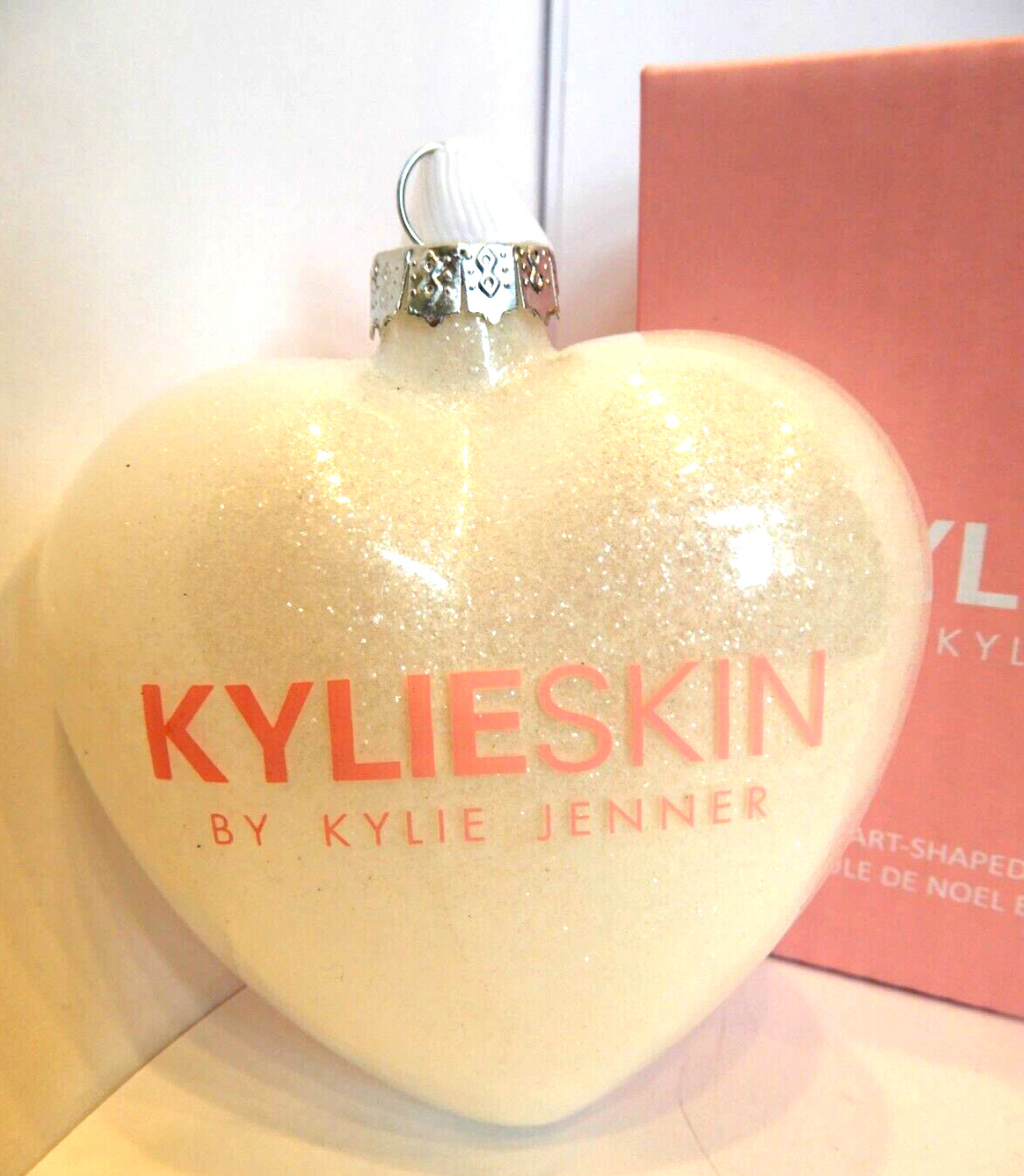 KYLIE SKIN Heart CHRISTMAS ORNAMENT Holiday KYLIE JENNER COSMETICS White Frosted