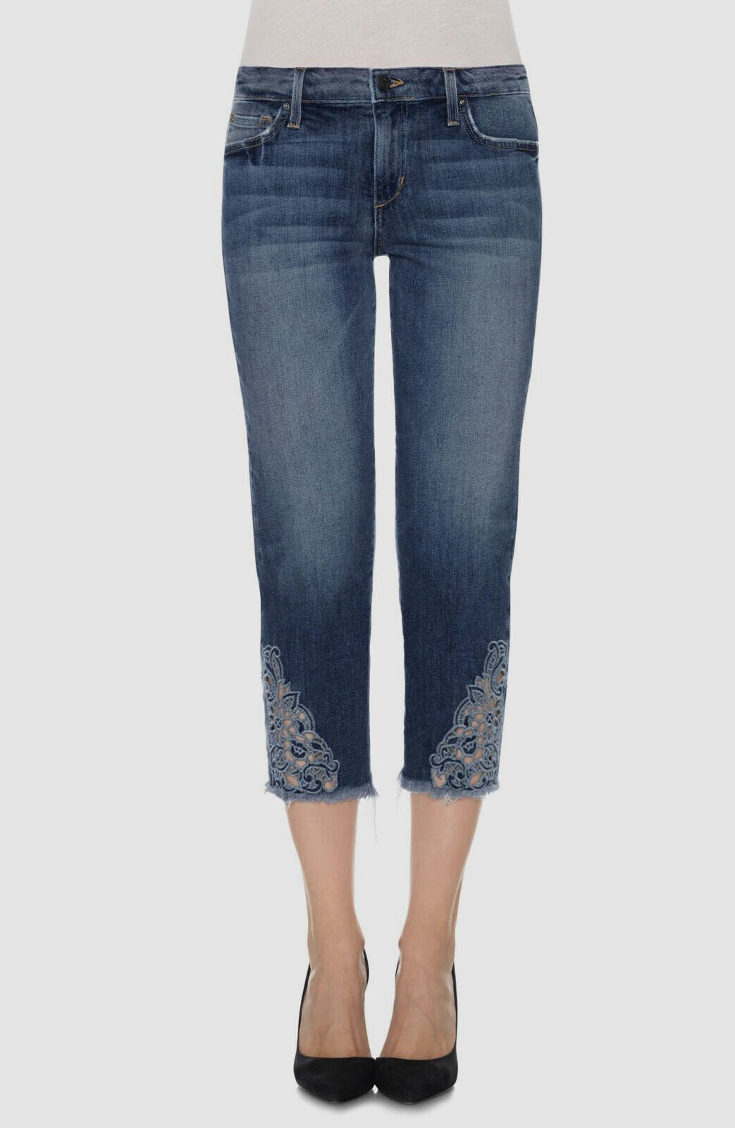$280 Joe\'s Women\'s Blue Nixie Embroidered Mid-Rise Crop Jeans Pants Size 29