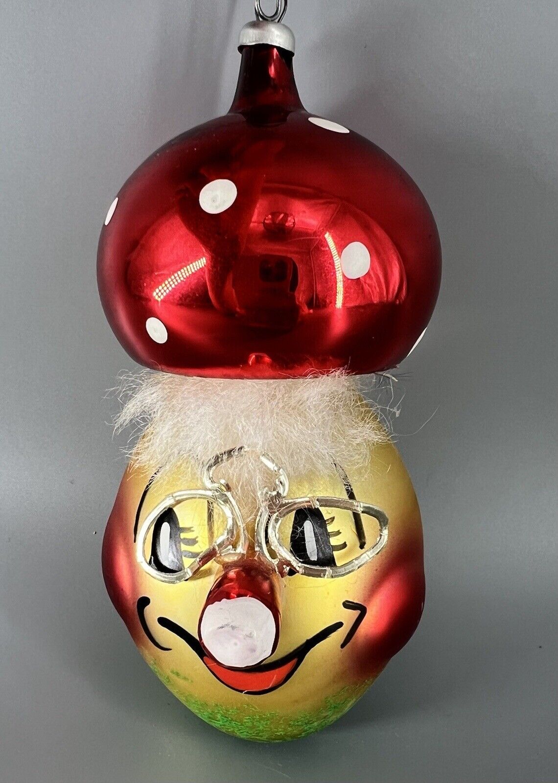 Vintage Christmas De Carlini Italy Mushroom Head Blown Glass Painted Ornament