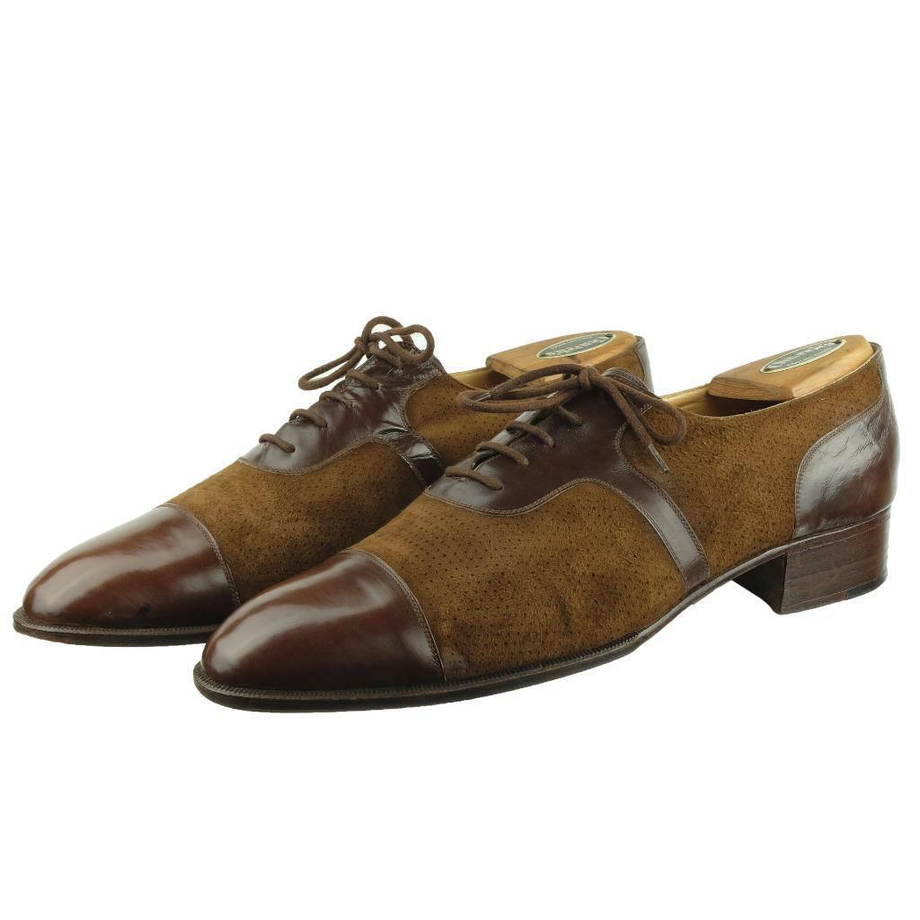 BALLY Oxfords Dress Shoes Vintage Captoe Sz. 10 M Brown Suede Leather ITALY Men