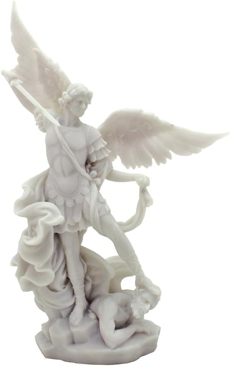 White Archangel St Michael Statue - Michael Archangel of Heaven Defeating Lucife