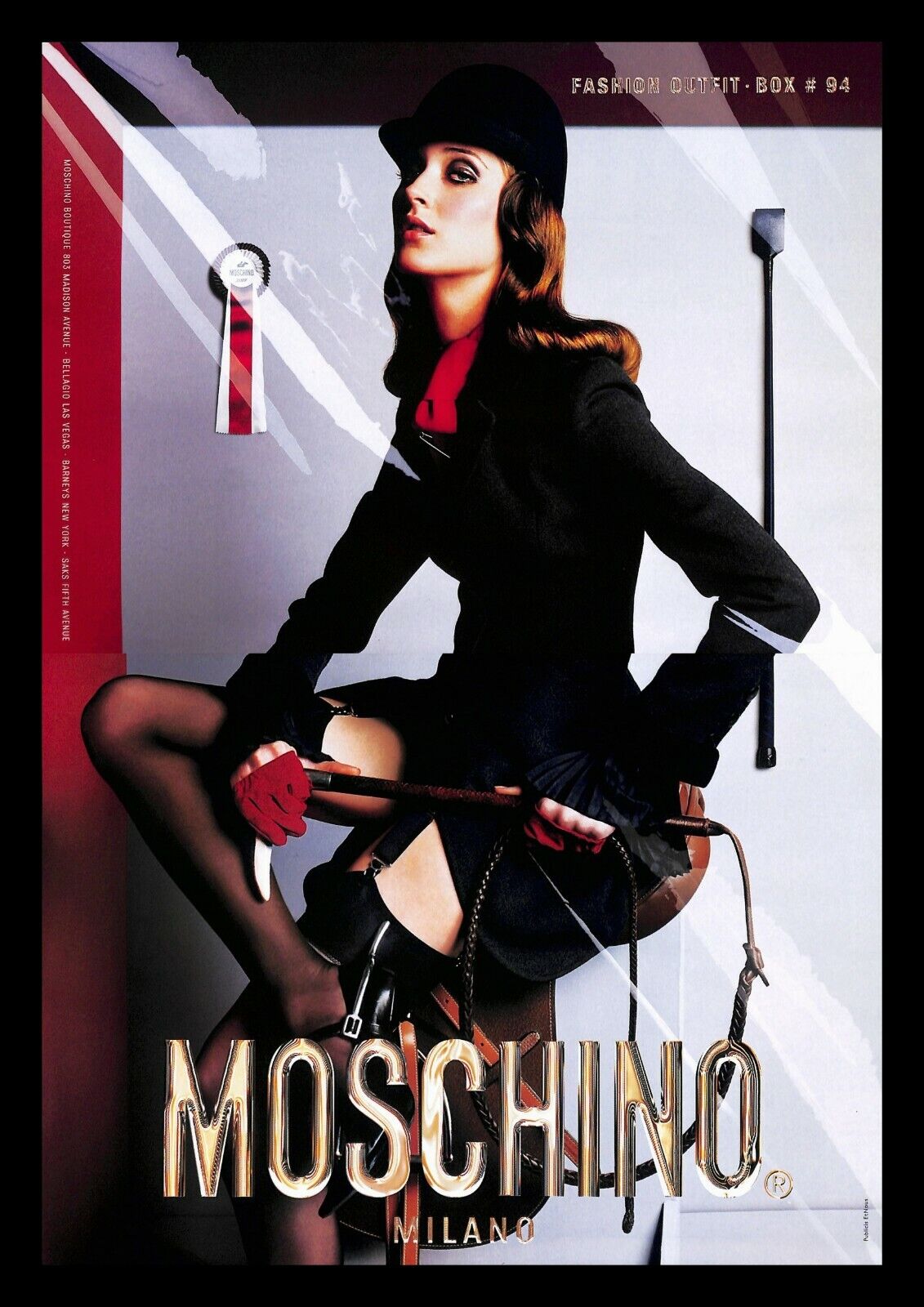 2000 Moschino Fashion Clothing Vintage PRINT AD Equestrian Outfit Model Sexy 