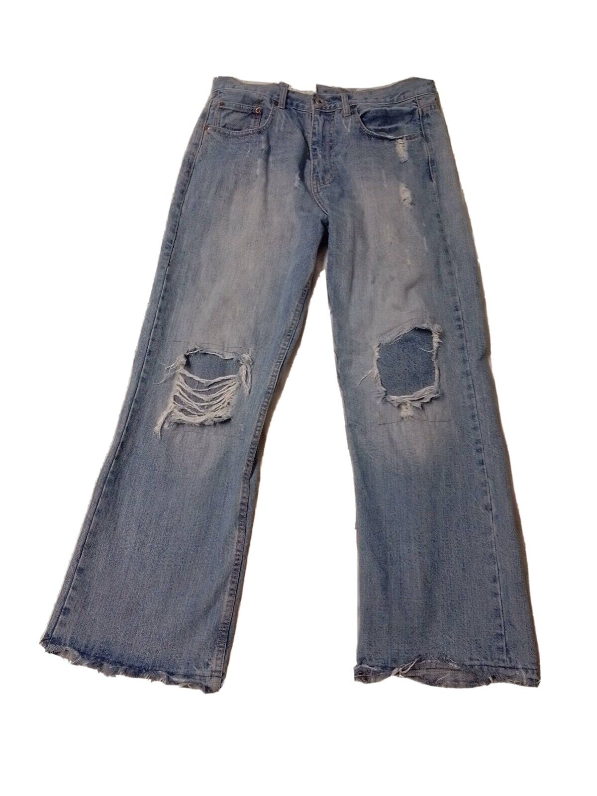 CLEARANCE Hollister 32x30 Blue Jeans distressed holes stains cutoffs as-is Raw