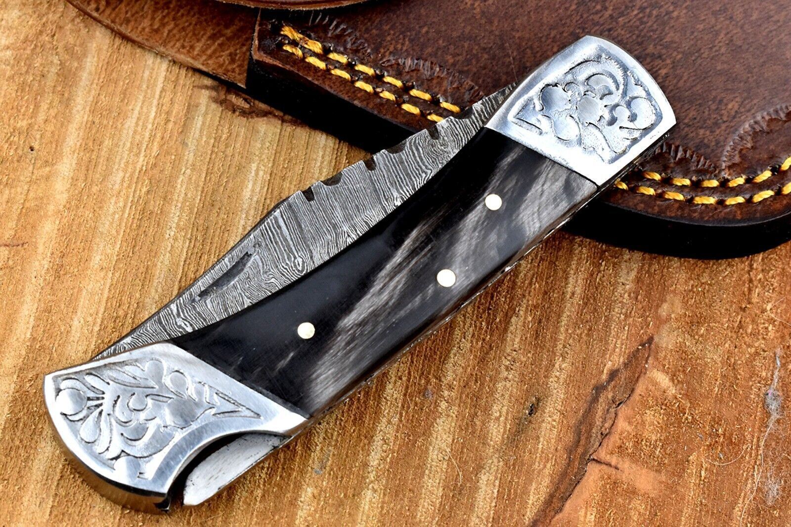 SHARD CUSTOM HAND FORGED DAMASCUS Steel Lockback Folding Pocket Knife W/Sheath
