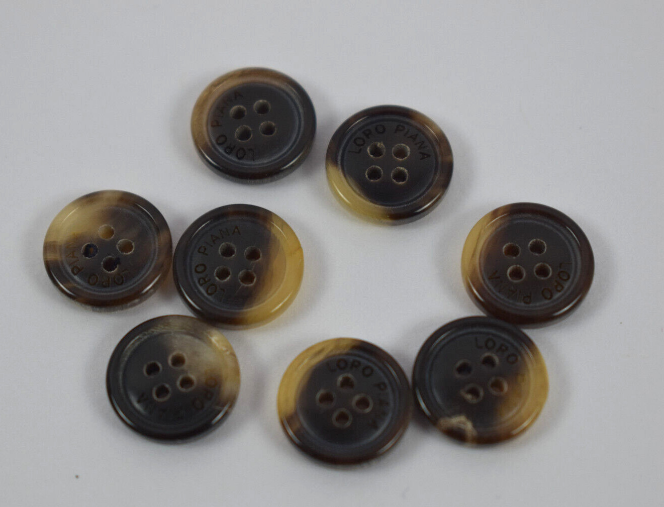 Lot of 8 Loro PIana Small Tortoise Style Brown&Amber Replacement Buttons 4-hole