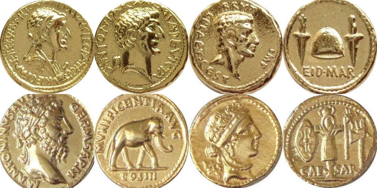 Julius Caesar, Brutus, Marcus Aurelius, Cleopatra 4  ROMAN REPRODUCTION COINS GP