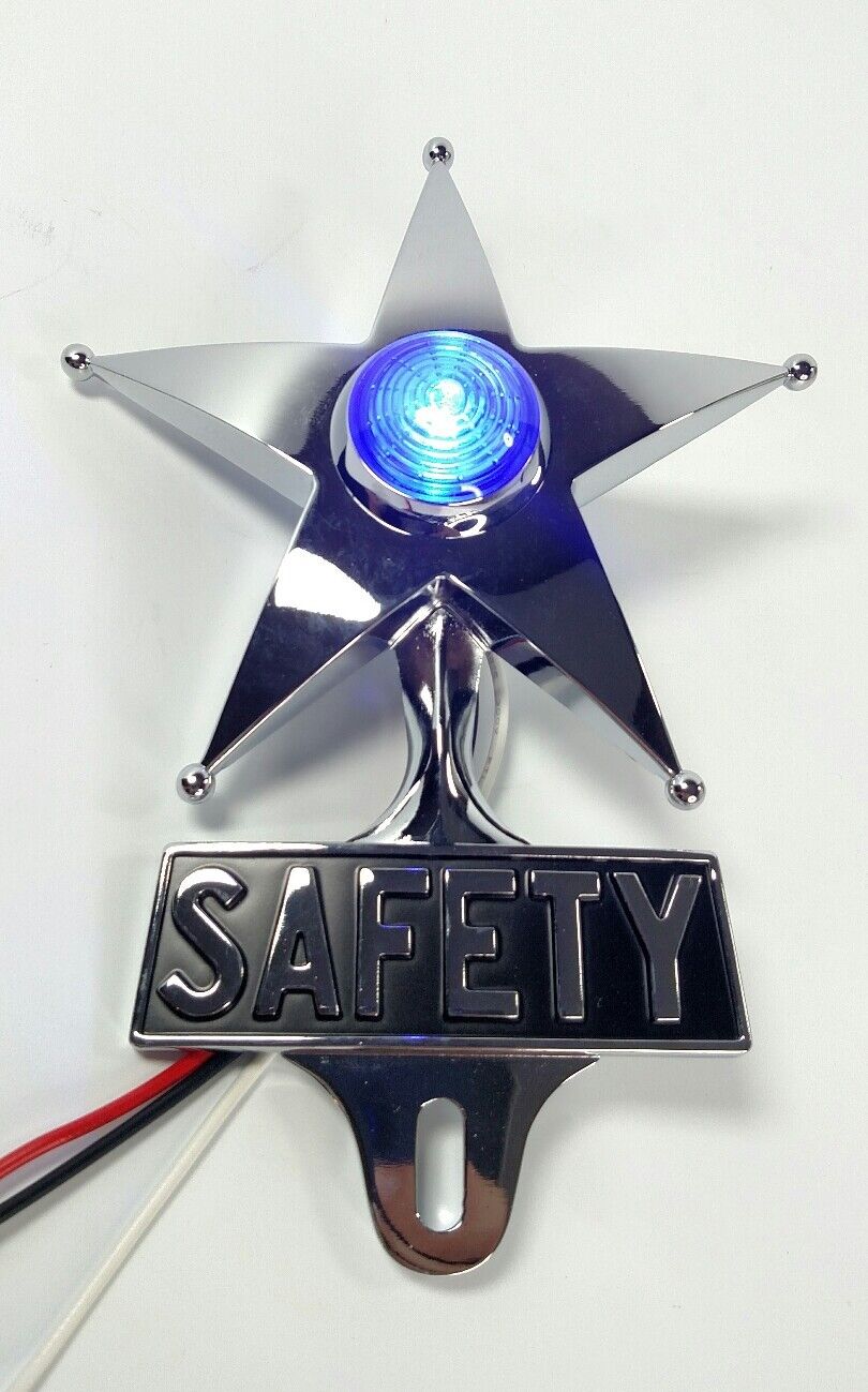 Safety Star License Plate Topper, Dual Function Blue LED, Vintage Car Accessory