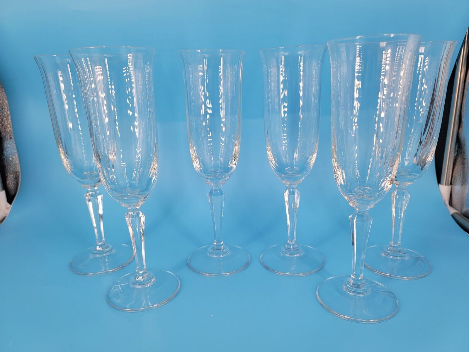 Champagne Flute Fine Crystal Clear Optic Glass set of 6  5oz/150ml  Vintage