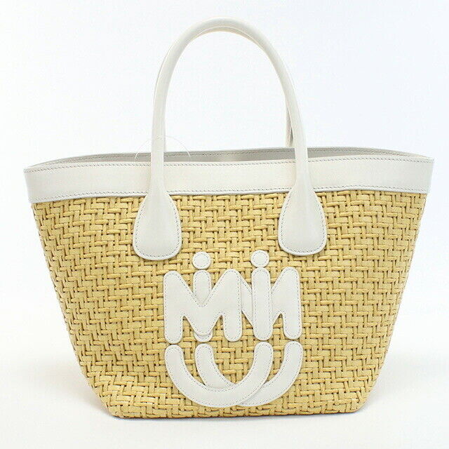 Used Miumiu Basket Bag Women\'S Brand 2Way Straw 5Ba137 White