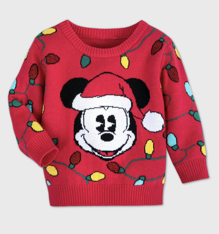 Disney Store Mickey Mouse & Friends Red Holiday Sweater for Baby Boy Sz 6-9M 
