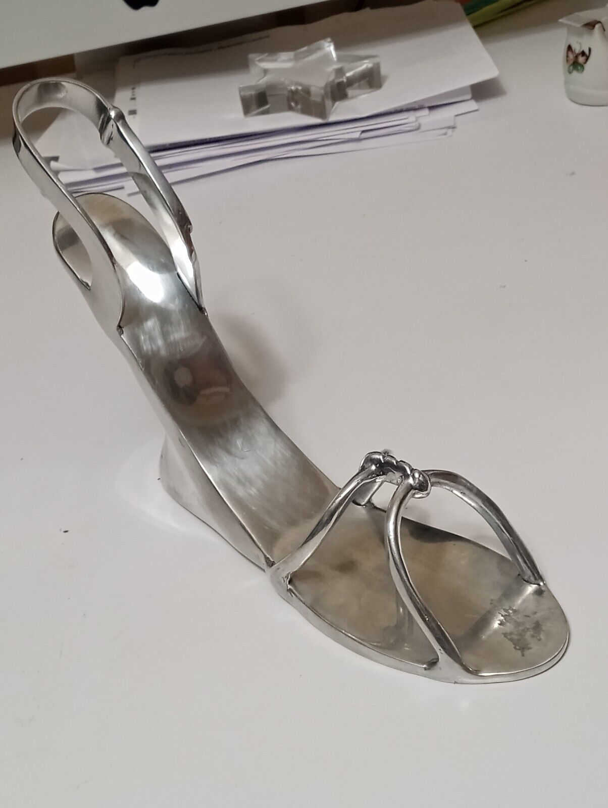  San Francisco Silver Tone Metal High Heel Open Sandal Woman\'s Shoe