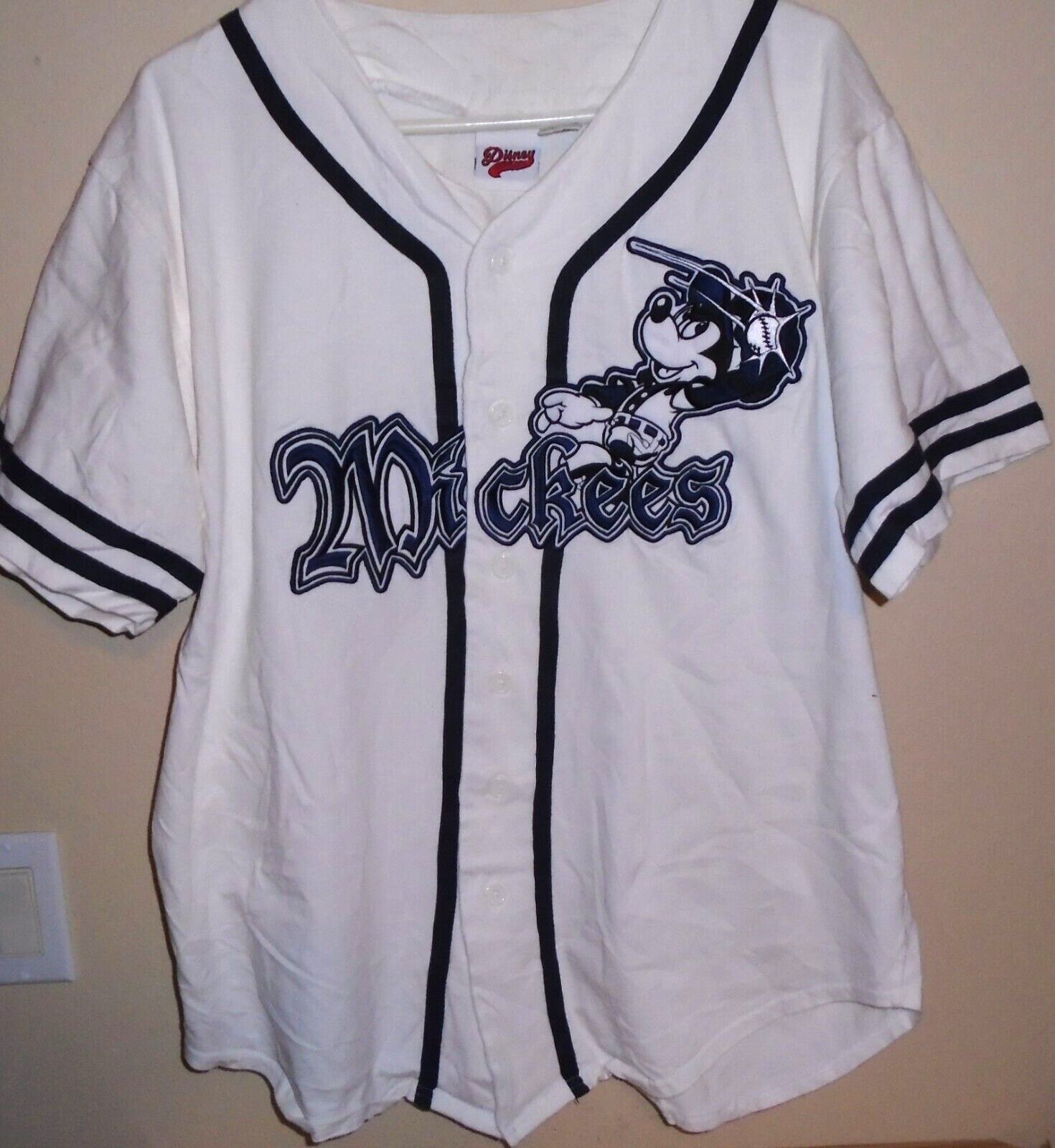 Disney Athletics Mickey Mouse White Baseball Jersey Button Up Large