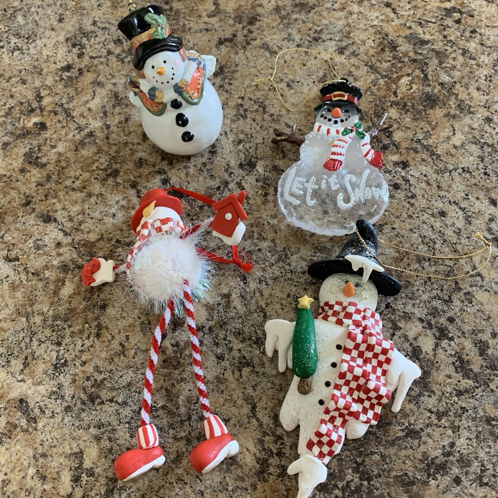 Lot of 4 Vintage Christmas Snowman Ornament Set